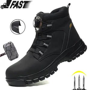 Rotating Button Safety Shoes Men Work Sneakers Indestructible Shoes Puncture-Proof Protective Shoes all-season outdoor Waterproof boots non-slip wear resistant Roofing Shoes