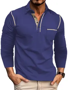 Men's Spring & Fall Casual Polo Shirt Long Sleeve Slim Fit Plain Design, Comfortable Daily Wear Top for Men