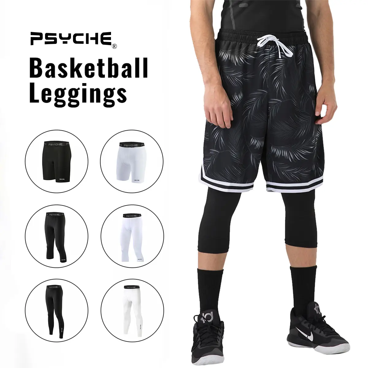 PSYCHE Compression Pants, Spandex Leggings, Casual Sports Shorts for Gym Workout Running, Men's Sport & Outdoor Clothing for Spring Fall compression  pants