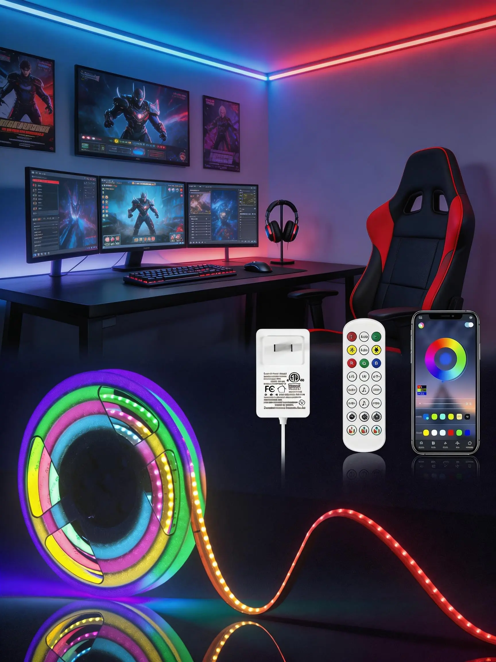Beatineon Smart RGB LED Strip Lights, 16.4ft COB Strips with 2100 High-Density LEDs, Remote App Control via Tuya, Gradient Dimmable, Music Sync for Bedroom, Home Decor, Vibrant Lighting