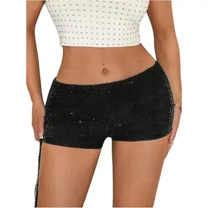 Women's Sequin Mini Shorts Sparkly Low Rise Bodycon Y2k Sexy Hot Pants Rave Club Micro Shorts