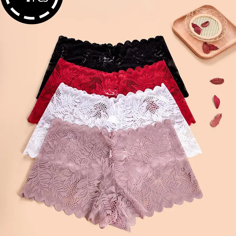 4/7pcs Sexy Floral Leaf Lace Panties for Women, Low Waist Soft Underwear, Comfortable Female Lingerie, Sizes S-Xl, All Seasons Wear, Low Rise Underwear