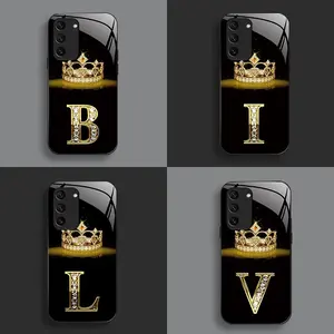 Suitable for [Galaxy S21 Fe 5g] New high-end crown letter glass mobile phone case new business simple explosion-proof mobile phone case affordable anti-fall anti-fingerprint 995