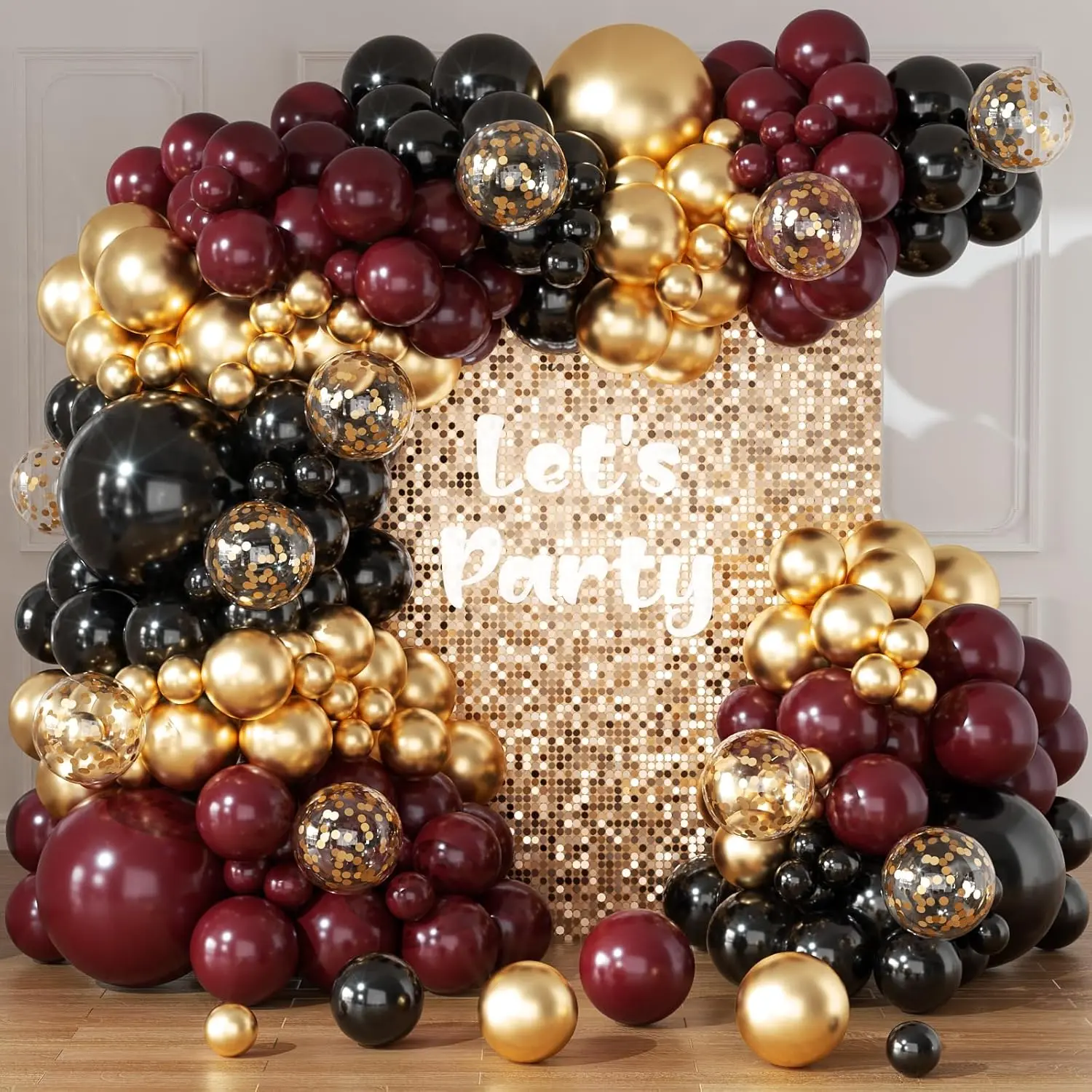 164-Piece Burgundy Plastic Balloon Arch Garland Kit with Metallic Rose Gold, Maroon & Gold Balloons in Various Sizes, Including Knot Tools, for Baby Shower, Wedding & New Year Party Decorations, Festive Balloons, Balloon Arch Balloons