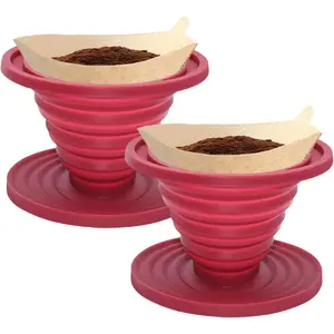 2 Pcs Collapsible Pour Over Coffee Dripper Reusable Silicone Coffee Filter Holder Travel Coffee Maker for Camping Picnic Office Camp Gear