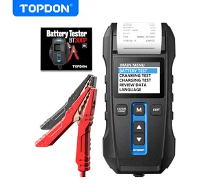 TOPDON BT300P Alternator Tester,Car Battery Tester 12V 24V 100-2000CCA Lead-Acid Battery,  Load Tester, with Built-in Printer, Spark Free Metal Clamps, Automatic Reverse Polarity Protection Digital Automotive Battery and Alternator Tester Compact