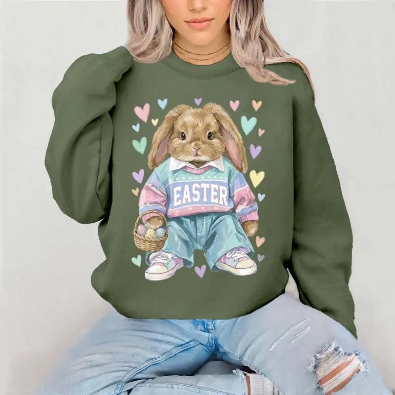 Bunny in Jeans Crewneck Sweatshirt Gildan Everyday Style Super Soft Unisex Fit Streetwear Graphic Top warm Womenswear Casual Printed Long sleeve cute bunny Easter spring