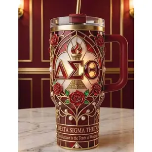 Delta Sigma Theta Stainless Steel Tumbler with Handle – Sorority-Inspired Insulated Cup, Perfect DST Gift for Sisters