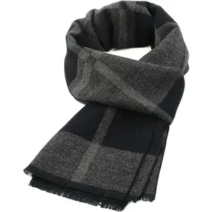 Men's Winter Warm Plaid Tassel Scarf, Soft Long Acrylic Blend Scarf, 11.8"*70.8" Lightweight Classic Scarf for Men & Women