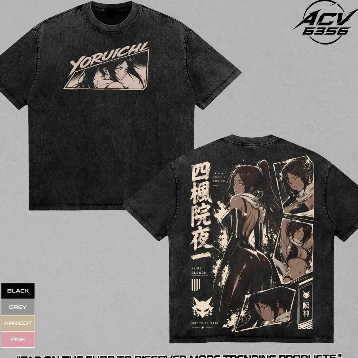 Yoruichi Shihouin Bleach Anime Graphic Tee, Shunshin Flash Step Goddess Character Shirt, Former 2nd Division Captain Apparel, Soul Reaper Black Cat Ninja Top, Manga Inspired Heavy Cotton Vintage Washed T-Shirt, Anime Fan Merch, Outfit Gift for Fan E97