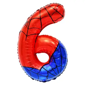Spider Web Number 6 Balloon Birthday Decoration, Superhero Themed 40in Giant Mylar Number Party Supplies