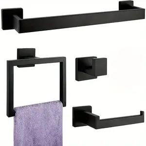 4pcs Bathroom Hardware Accessories Set, Stainless Steel Bath Towel Bar Set, Wall Mounted Towel Racks for Bathroom Decor, Bathroom Organizing Accessories, Bathroom Essentials Accessories
