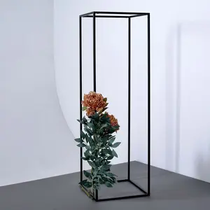 2-Pack Wedding Flower Stand Matte Black Metal Geometric Column Frame Rectangular - Versatile Floral Pedestal for Sophisticated Arrangements 40"