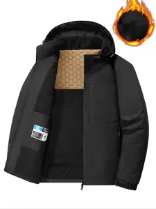 Men's Solid Zip Up Drawstring Pocket Hooded Jacket, Regular Fit Casual Long Sleeve Outerwear for Fall & Winter, Men's Clothes for Daily Wear