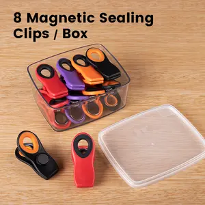 ANJUKE 8 Pack Chip Clips Bag Clips with Storage Case Multicolor Magnetic Office Paper Clamps for Food Snack Refrigerator Kitchen Binder Clips Utensils Set Set
