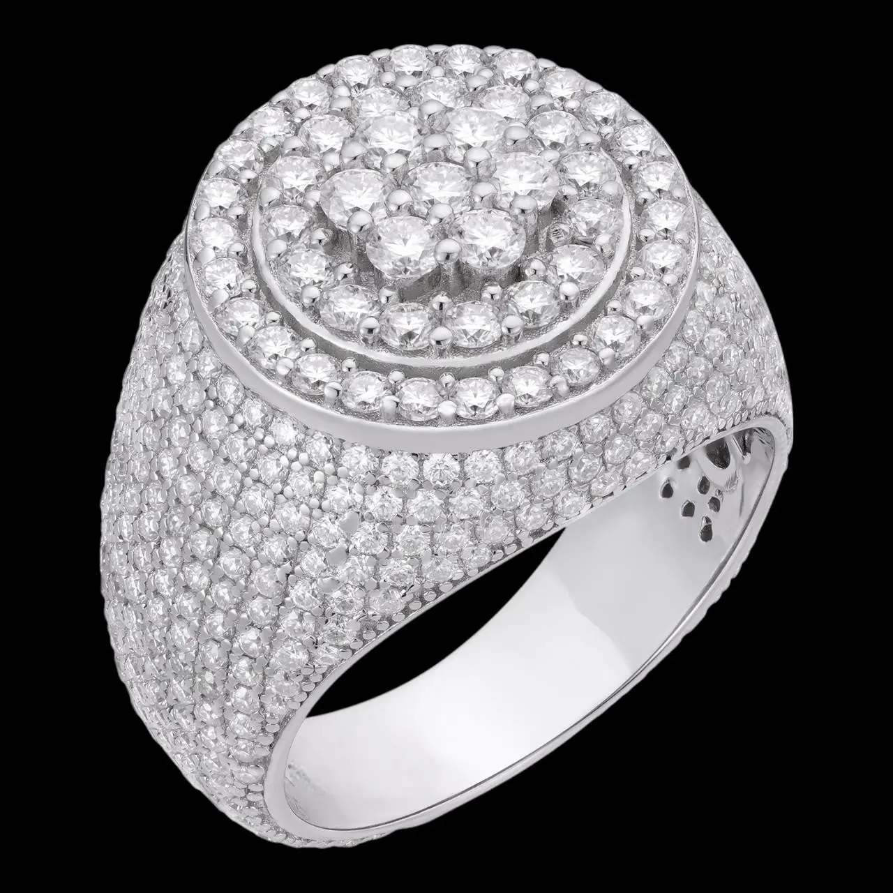 4.68ct Real DIAMOND Round Cluster Iced Out Ring - 14k White Gold