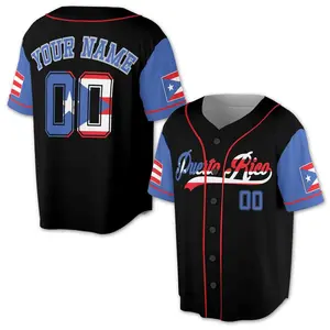 Custom Name Number Puerto Rico Puerto Rican Flag Baseball Jersey S-5XL