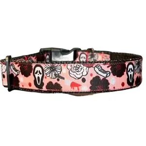 Handmade Scream Ghostface Horror Movie Dog Collar 1 Inch Thick Ribbon Durable Nylon Webbing All Sizes Perfect Fit for Your Dog