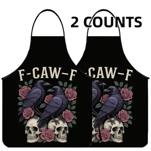 FCAWF Bird&Skull&Flower Print Apron,2 Counts Unisex Polyester Cooking Apron, Kitchen Apron, Gift for Daughter & Mother & Wife & GF & Sister, Valentine's Day Gift, Apron for Women,Nails Design Tool