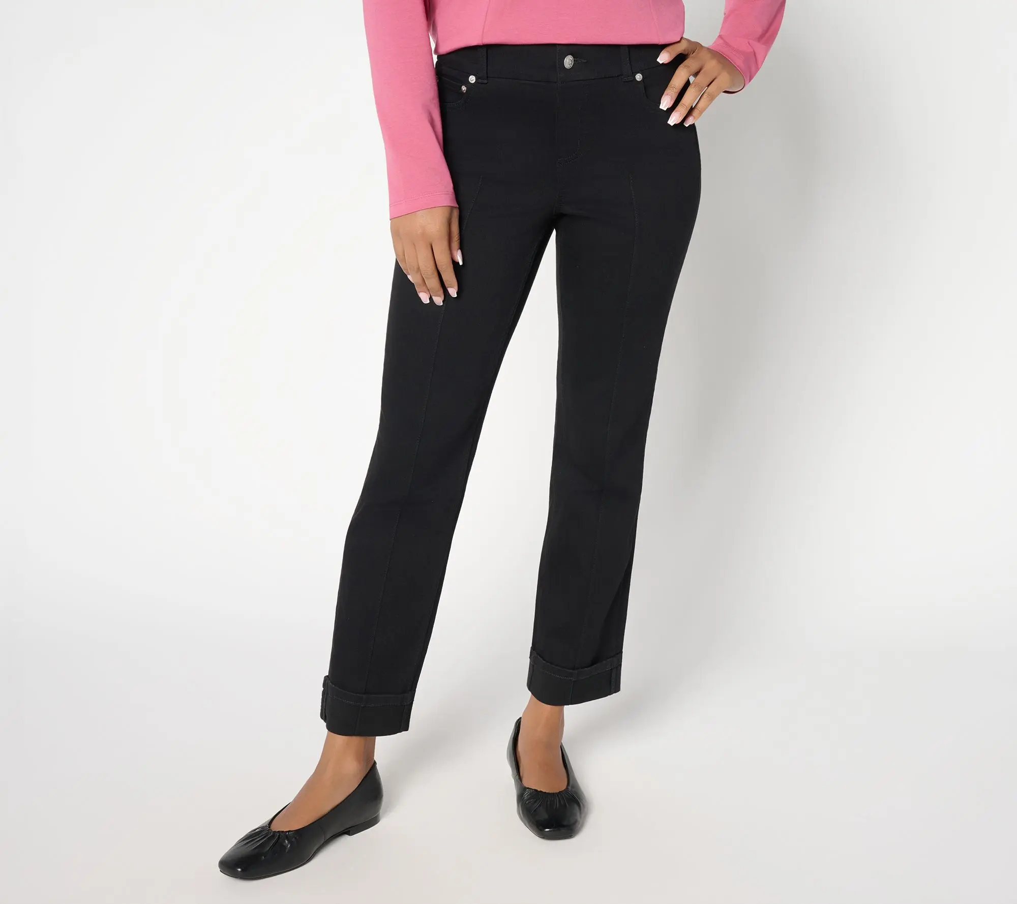 Denim & Co. Regular Black Easy Stretch Cuffed Ankle Jean