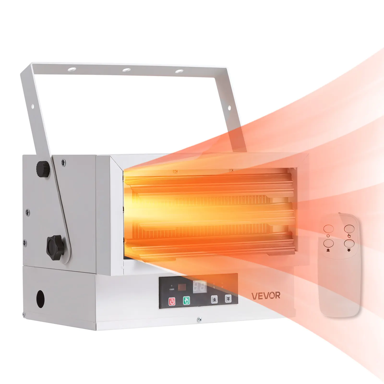 VEVOR Powerful Indoor Ceiling-Mount Electric Garage Heater (1000W & Above), 240V Plug, 2500/5000W Adjustable Settings, Remote Control, Overheat Safety, Low Noise Cross-Flow, 21.4% Smaller Space-Saving Design, Wall-Mount Compatible, for Workshops, White