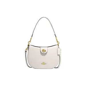 COACH Ella Hobo 26 Handbag for Women – Medium Leather Shoulder Bag with Metal Logo Clasp, White