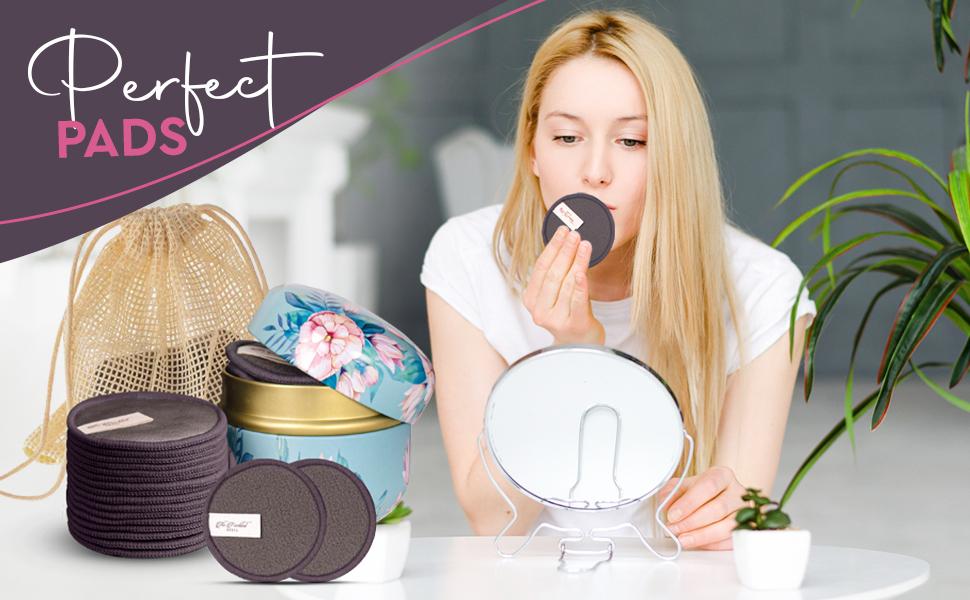 Pack of 20 Reusable Makeup Remover Pads with Laundry Bag and Tin Can. Reusable Cotton Rounds for Facial Cleansing of All Skin Types Gentle Storage