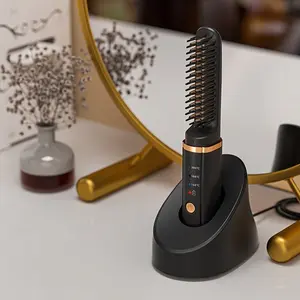 Mini Hair Straightening Comb Curl Straight Dual-use Non-Harmful Portable USB Wireless Dock Rechargeable Hair Straightener
