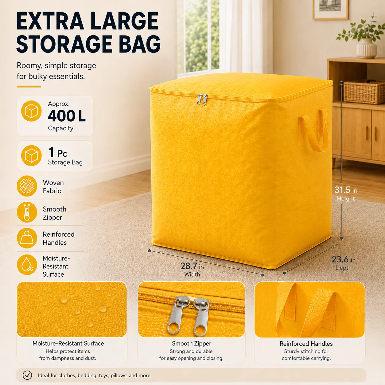 400L Extra Large Moving Bags with Zipper, Water-Resistant Clothes and Bedding Storage Bags for College Dorm Packing, Travel, Closet Organization and Moving Day