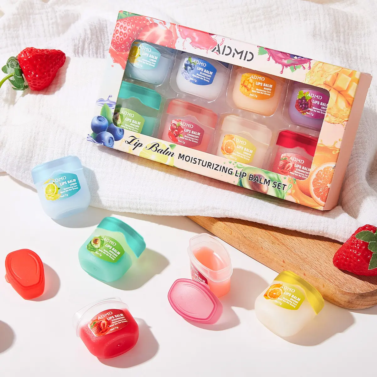 8-Pack Lip Balm Set, Fruit & Flower Scents, Moisturizing Long-Lasting, Suitable for All Skin Types, Perfect Gift Choice