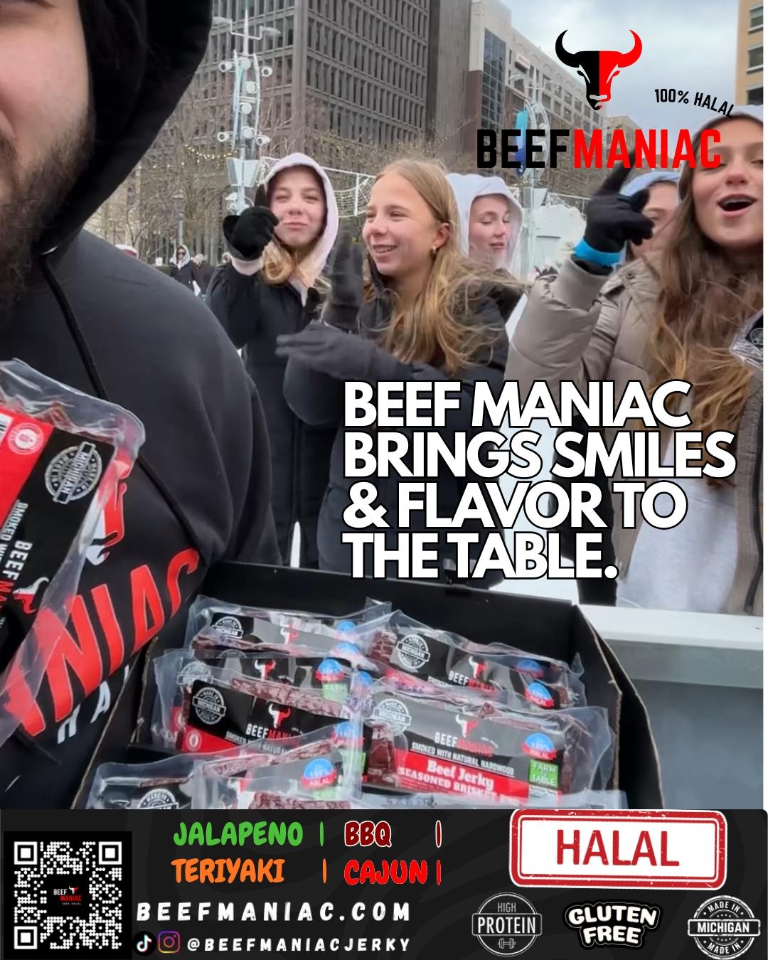 Halal Beef Jerky Sampler Blast by Beef Maniac | Natural Hardwood Smoked Premium Jerky Made in Michigan