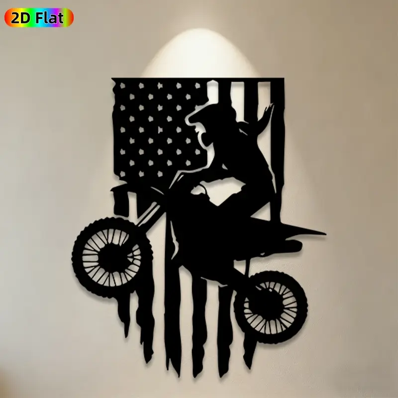 1pc Motocross Rider & American Flag Metal Wall Art, Dynamic Motocross Statue Mural, Ideal Gift for Independence Day, Veterans Day, Patriotic Decor Enthusiasts, Perfect for Garage Wall & Backyard Fence, Unique Outdoor & Indoor Decor for Motorsport Fans