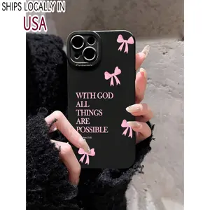 1pc Minimalist Pink Girly Bow Slogan Black Cat Eye Full Coverage Phone Soft Case, Compatible With IPhone 11/12/13/14/15/16 Pro Max