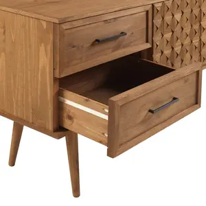 WalkerEdison BU58TESSWCA Tessa 2 Drawer Prism Sideboard, Caramel - 30.5 x 15.75 x 58 in.