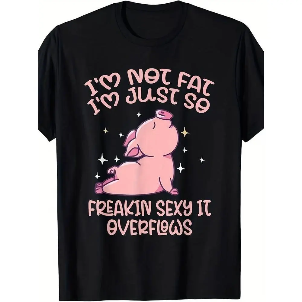 Cute Piglet Graphic T-Shirt Funny Quote Kawaii Cartoon Print Unisex Casual Tee Round Neck Basic Cotton Fabric Day Essential Everyday Fit Piece Soft Classic Menswear Stylish Tops Trouser Crewneck Streetwear Tropical Shortsleeve