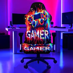 1Set Doodle Gamepad Pattern UV Blacklight Reactive Glowing Computer Game Chair Cover, Milk Fiber Fabric With Elastic And Detachable Design That Is Machine Washable. Suitable For Office, Bedroom And Game Chair Decoration, Computer Gaming Chair.