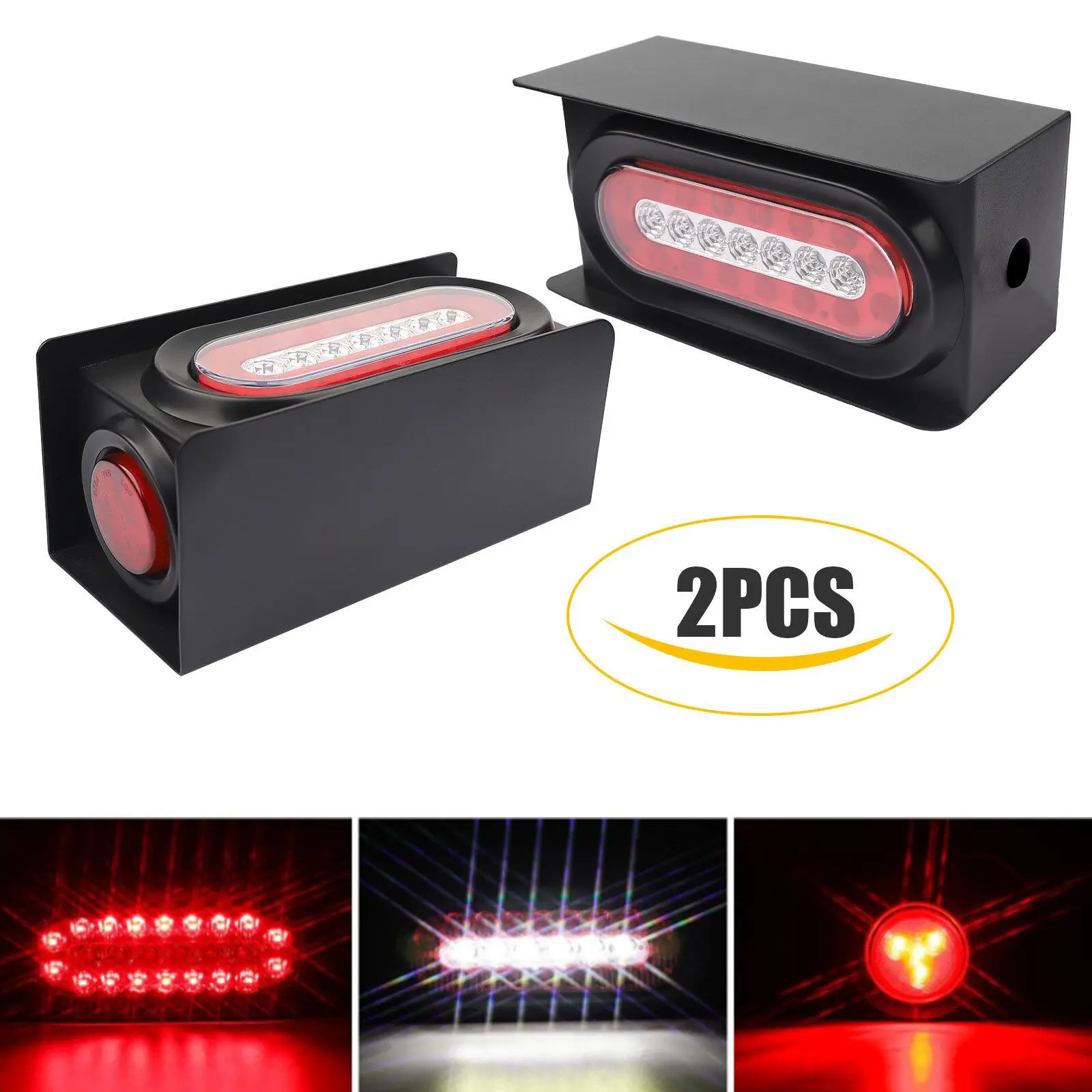 Fit For Truck Red LED Trailer Iron Box Kit W/ 6" Oval Tail Light 2" Marker Lamp