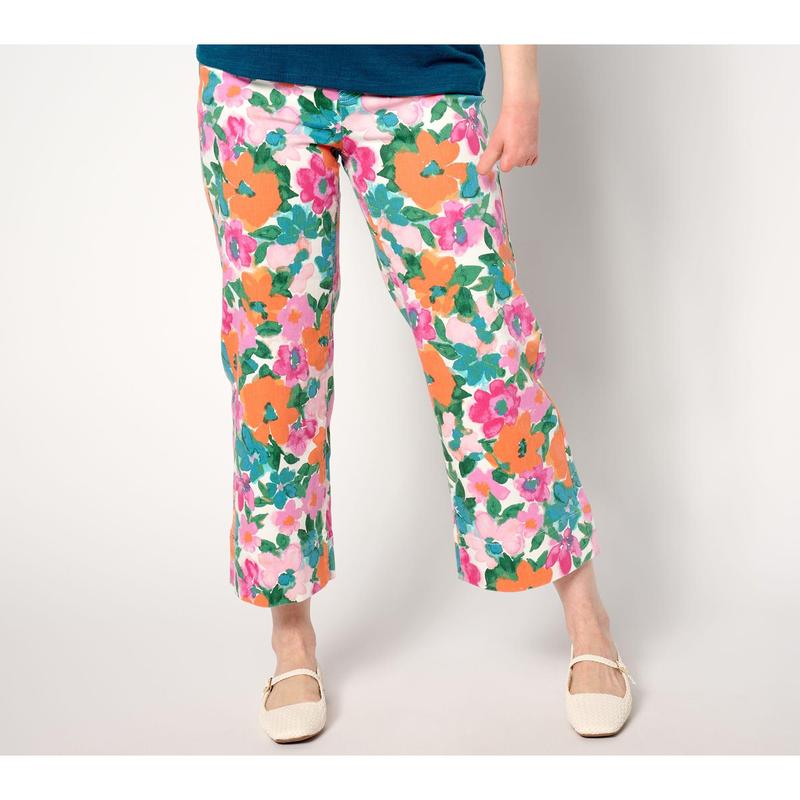 Isaac Mizrahi Live! Petite True Denim Printed Crop Wide Leg Jeans