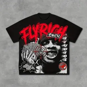 Men's FLYRICH 2021 Graphic T-Shirt - Navy Blue Streetwear Tee with Bold Red & White Accents - Soft Everyday Shirt for Gym, Parties, Casual Outfits - Urban Fashion Essential, Party Outfit, Modern Street Style, Breathable Material, Statement Top