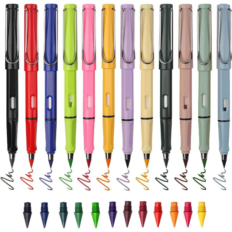 12 Colors Forever Pencil with Erase - Long Lasting Durable Writing Infinity Pencil , Never Sharpen Everlasting Inkless Pencil for Sketch, Drawing, Art Pencils For Sketching, School Supplies Art Drafting Pencils