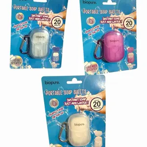 3X 20-sheet Portable Soap Sheets Set - 3-Pc with Carabiner - Fresh, Lavender, Coconut Scented - 60 Sheets Total - B pure On-the-Go Convenience
