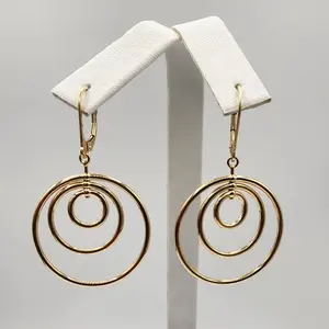 10k Fashion triple round hoop earrings Dropped Hoop