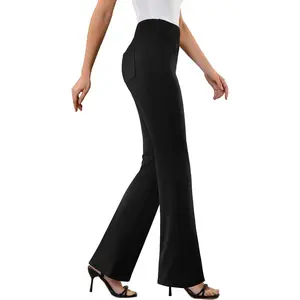 Womens Dress Pants Stretchy Work Pants Business Casual Office Trousers Pull On Flare Slacks with 4 Pockets