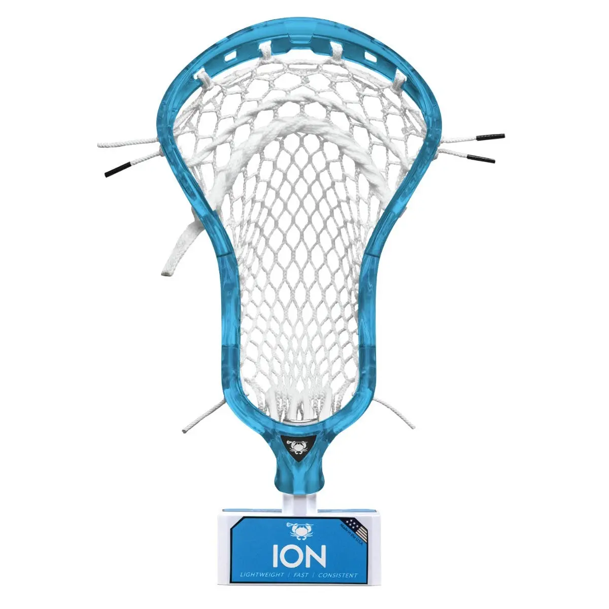 ECD Ion Frost White Strung Lacrosse Head, Sports Equipment for Lacrosse Players with Lightweight Build, Aerodynamic Design, Comfortable Grip, Lock Tight Connection, Specialty Screws
