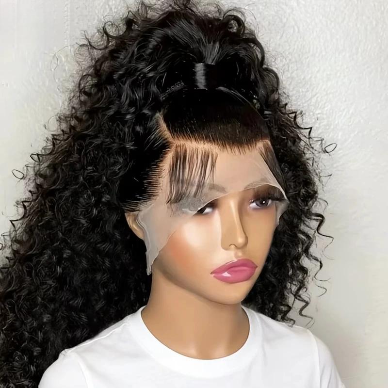 360 Lace Front Wigs Human Hair Hidden Strap Deep Wave Lace Frontal Wig Pre Plucked Drawstring Wig Human Hair 180 Density HD Full Lace Front 360 Glueless Wigs for Women