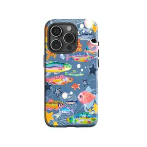 Fish Collage Case with iPhone 17 Pro Max 16 Plus 15 14 13 12  , Fisherman Core, Aesthetic, Blue,for iPhone