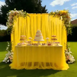 This single-piece set features premium yellow pearl-embroidered tulle with eyelets, perfect for decorating arches, dressing tables, table runners, and stage decorations. Ideal for spring outdoor weddings and Valentine's Day.