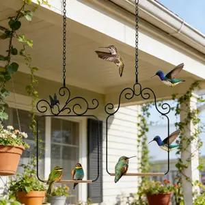 2-Pack Hummingbird Swing & Perch - Black Metal Frame Bird Swing with Wooden Dowel & Hanging Chain, Outdoor Wild Bird Perch for Garden, Patio & Lawn.