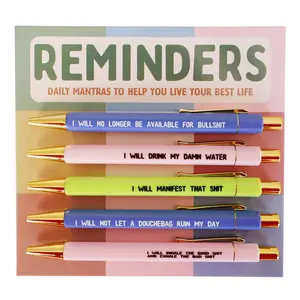 Humorous Quote Pattern Ballpoint Pen Set, 5 Counts/set Creative Daily Black Ink Writing Pen, Personalized Daily Writing Pen Set, Office Stationery & Supplies, Funny Teacher Pens