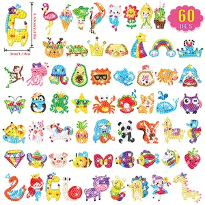 60pcs Diamond Painting DIY Handmade Puzzle Cartoon Animal Mosaic Stickers Gift Set, Educational Craft Kit, Diamond Painting Kits for Kids and Adults